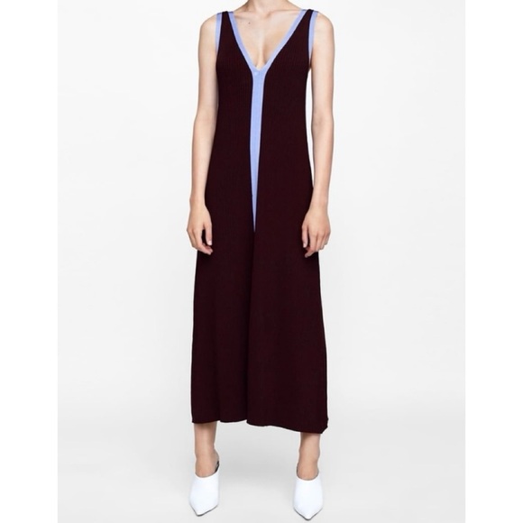 NEW Zara ribbed knit color block maxi dress purple blue - Picture 8 of 8
